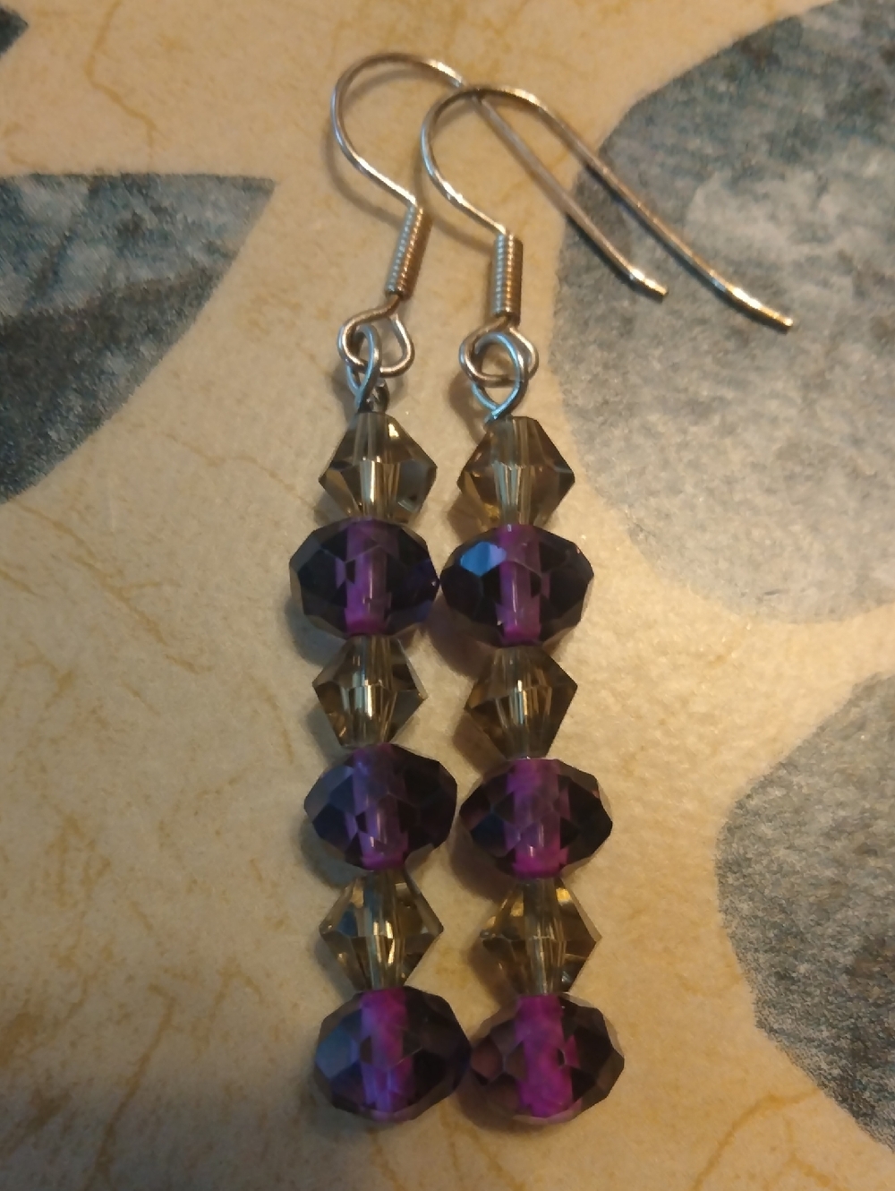 Handcrafted Purple and Smoky Bead Drop Earrings